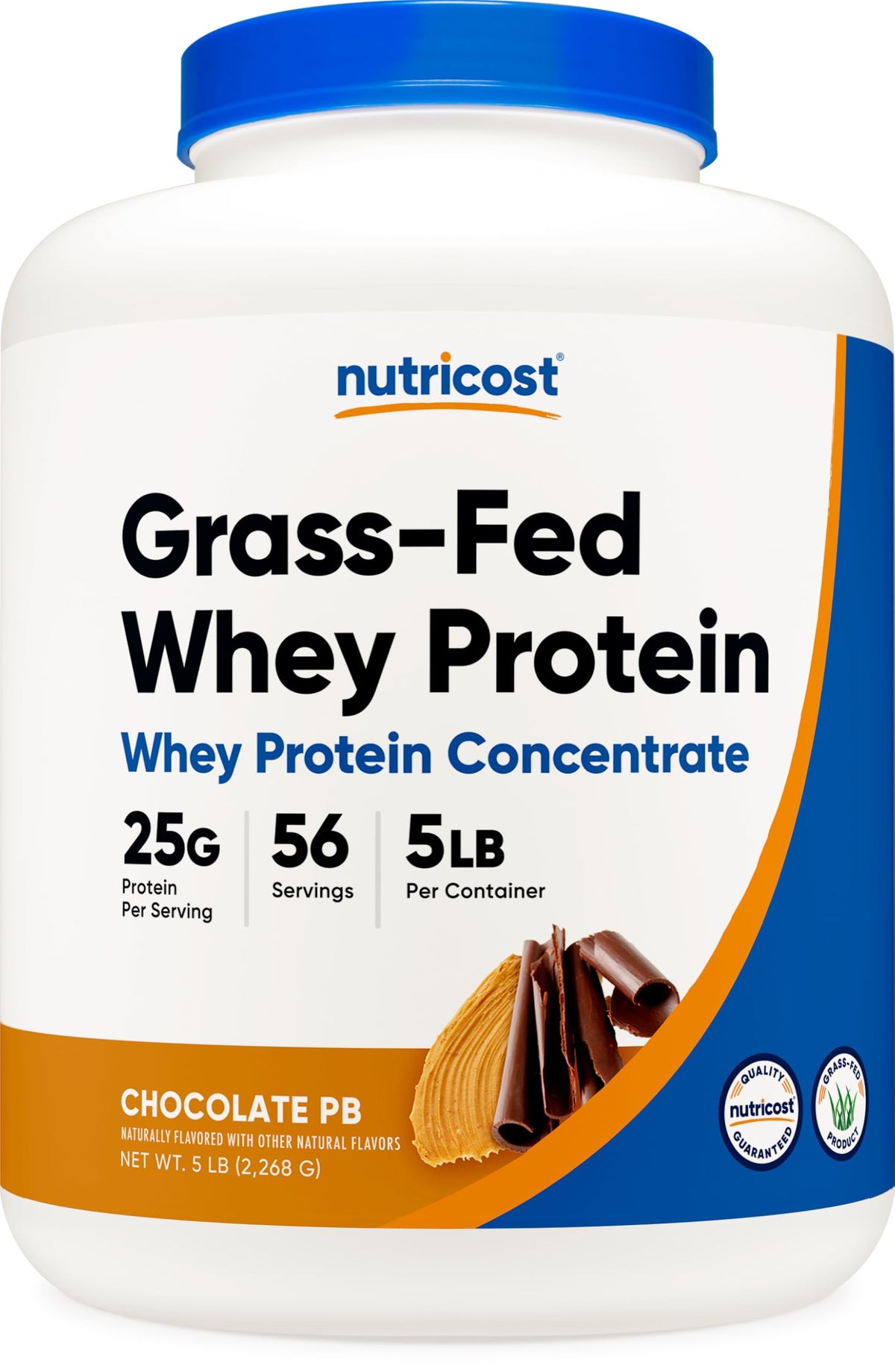 Nutricost Protéine de lactosérum alimentée à l’herbe, bouteille, saveur chocolat-beurre de cacahuète, fortifiant pratique post-entraînement