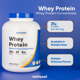 Nutricost protéine lactosérum sans OGM, démontré par un label clair.