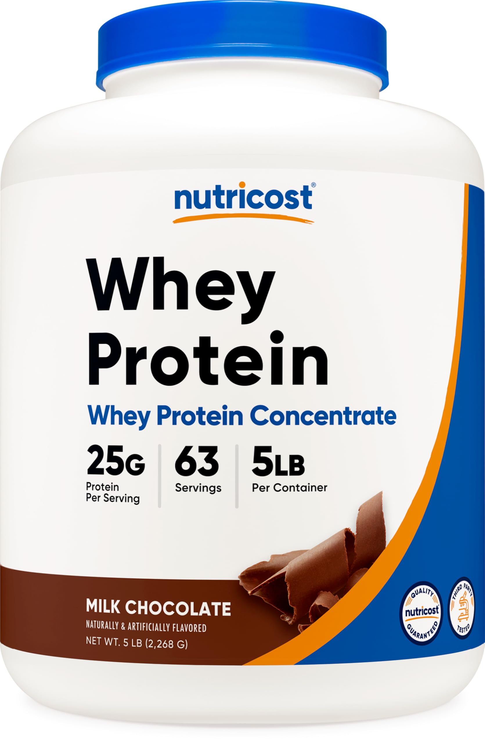 Nutricost Protéine de lactosérum chocolat en bouteille 5 lb, pratique et nutritive.