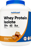 Nutricost protéine isolat lactosérum caramel salé dans la bouteille, pratique après entraînement