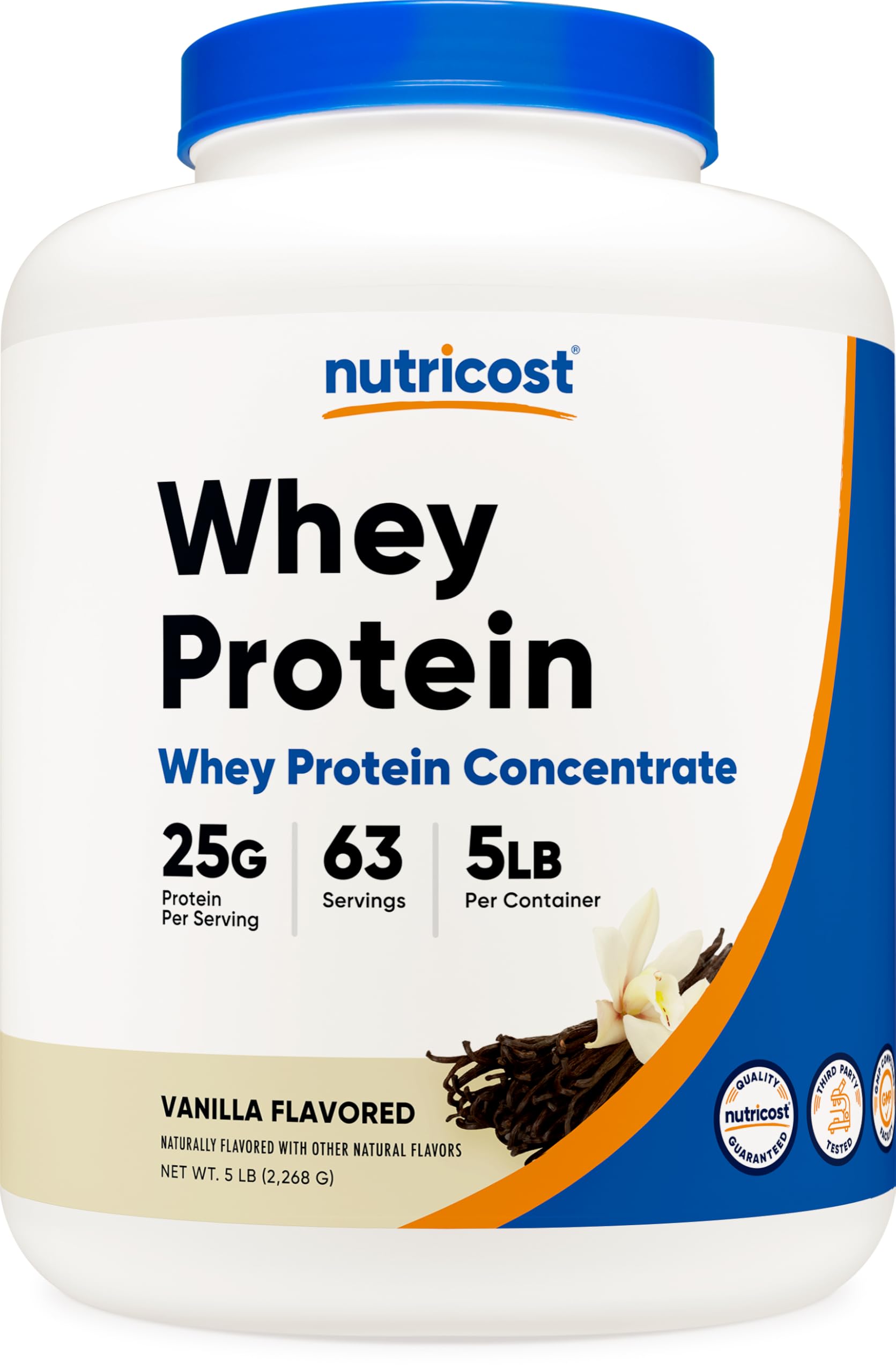 Nutricost proteine de lactosérum vanille, emballage montrant le format 5 livres.