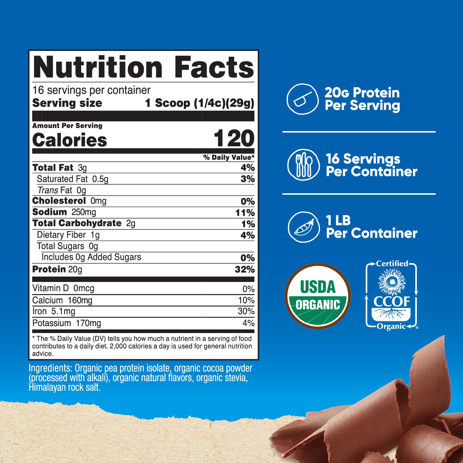 Cuillère fournie mesurant une dose Nutricost protéine de pois chocolat