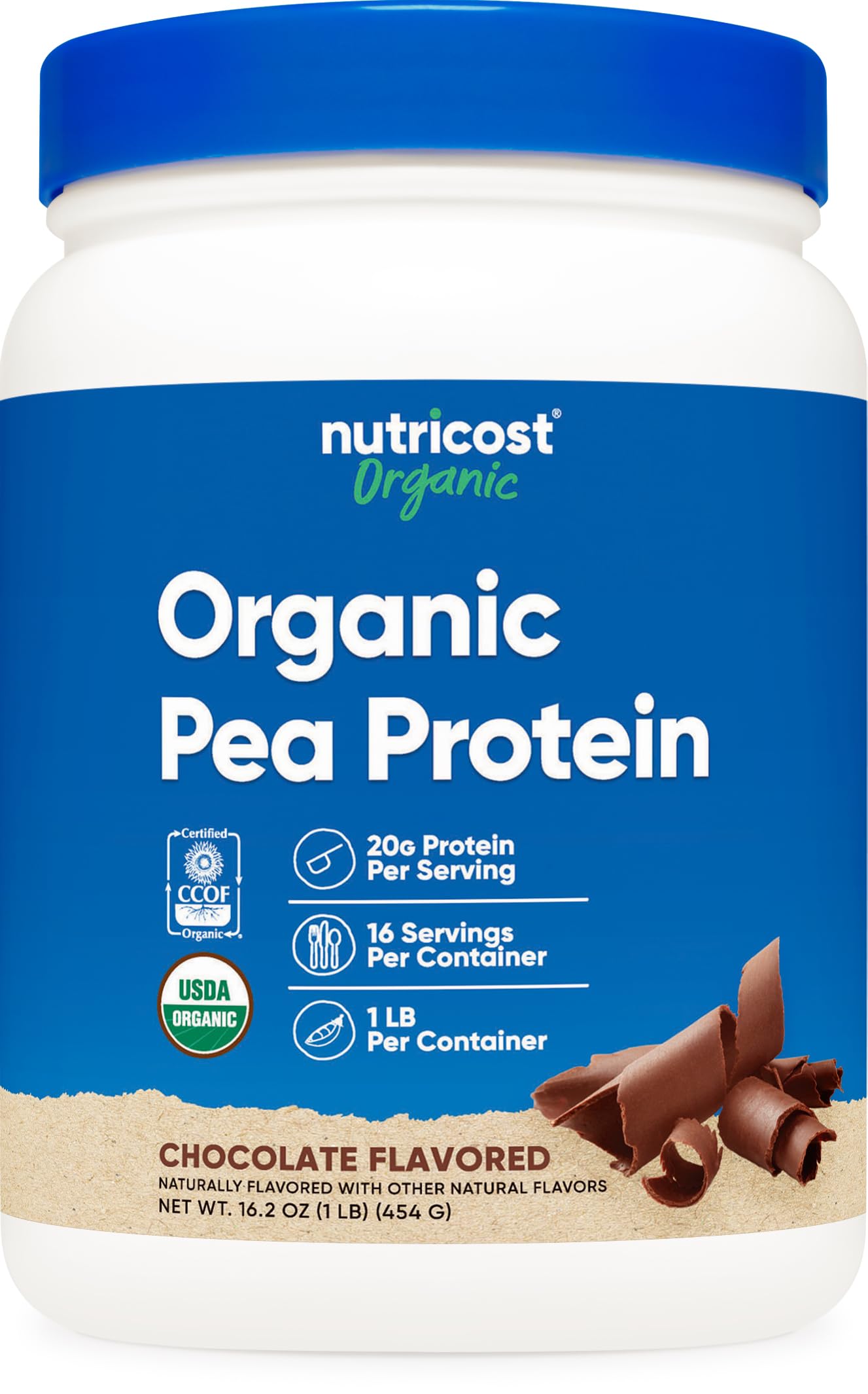 Protéine de pois bio chocolat Nutricost en flacon, option protéinée végétale