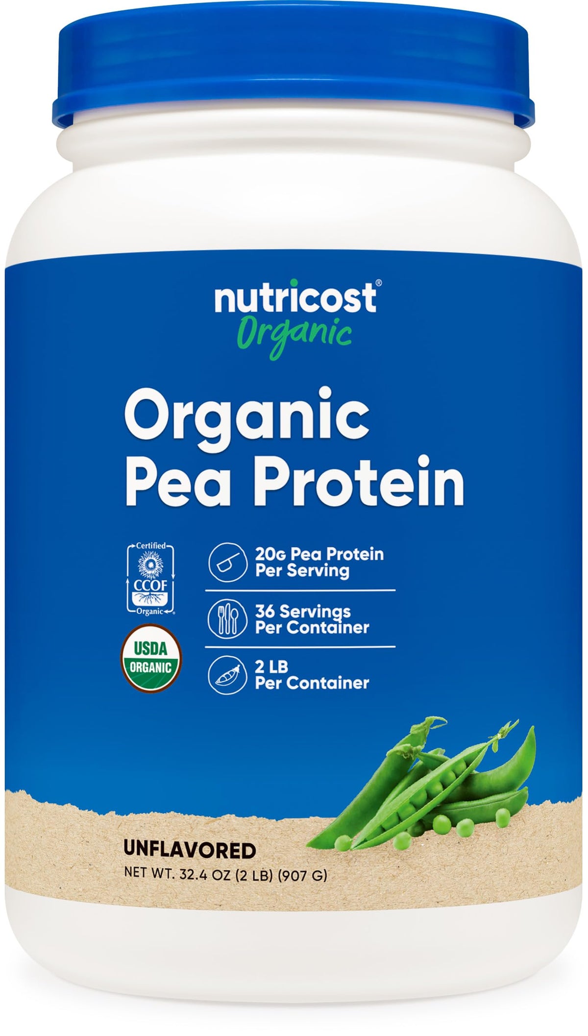 Nutricost Protéine de Pois Biologique en Poudre dans l'emballage, source végétale pratique.