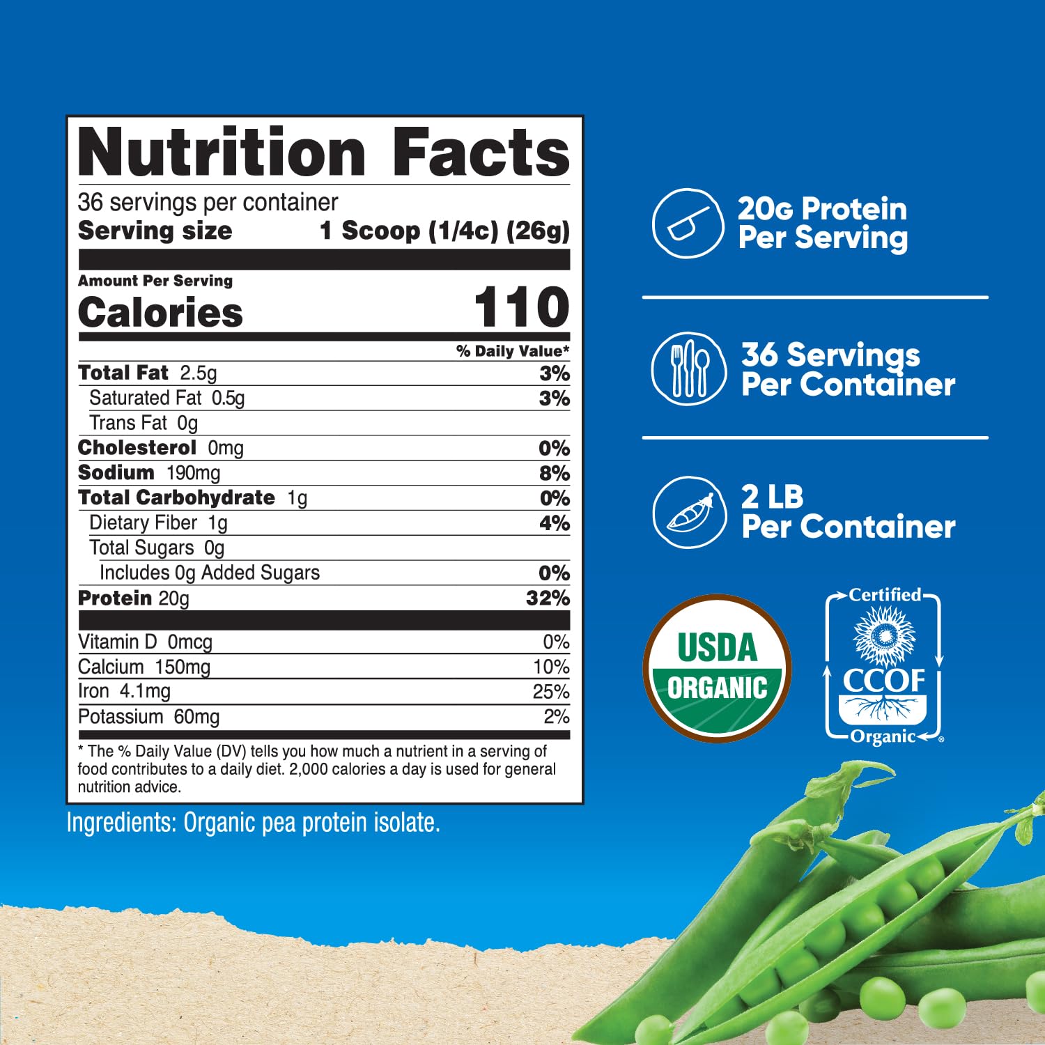 Nutricost protéine de pois isolat en poudre avec dose prête à mesurer.