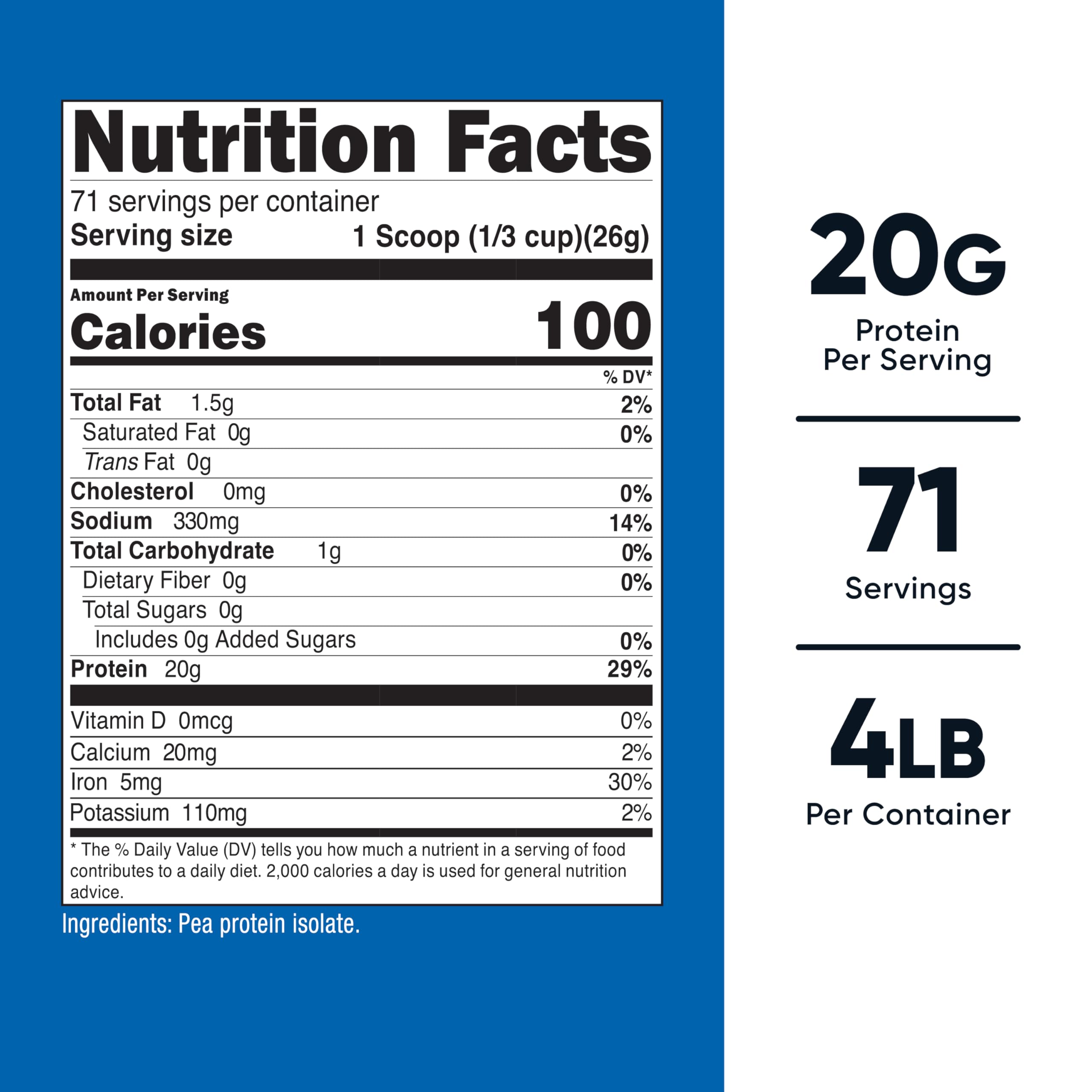 Nutricost protéine pois poudre, idéal pour smoothies et recettes sans altération du goût.