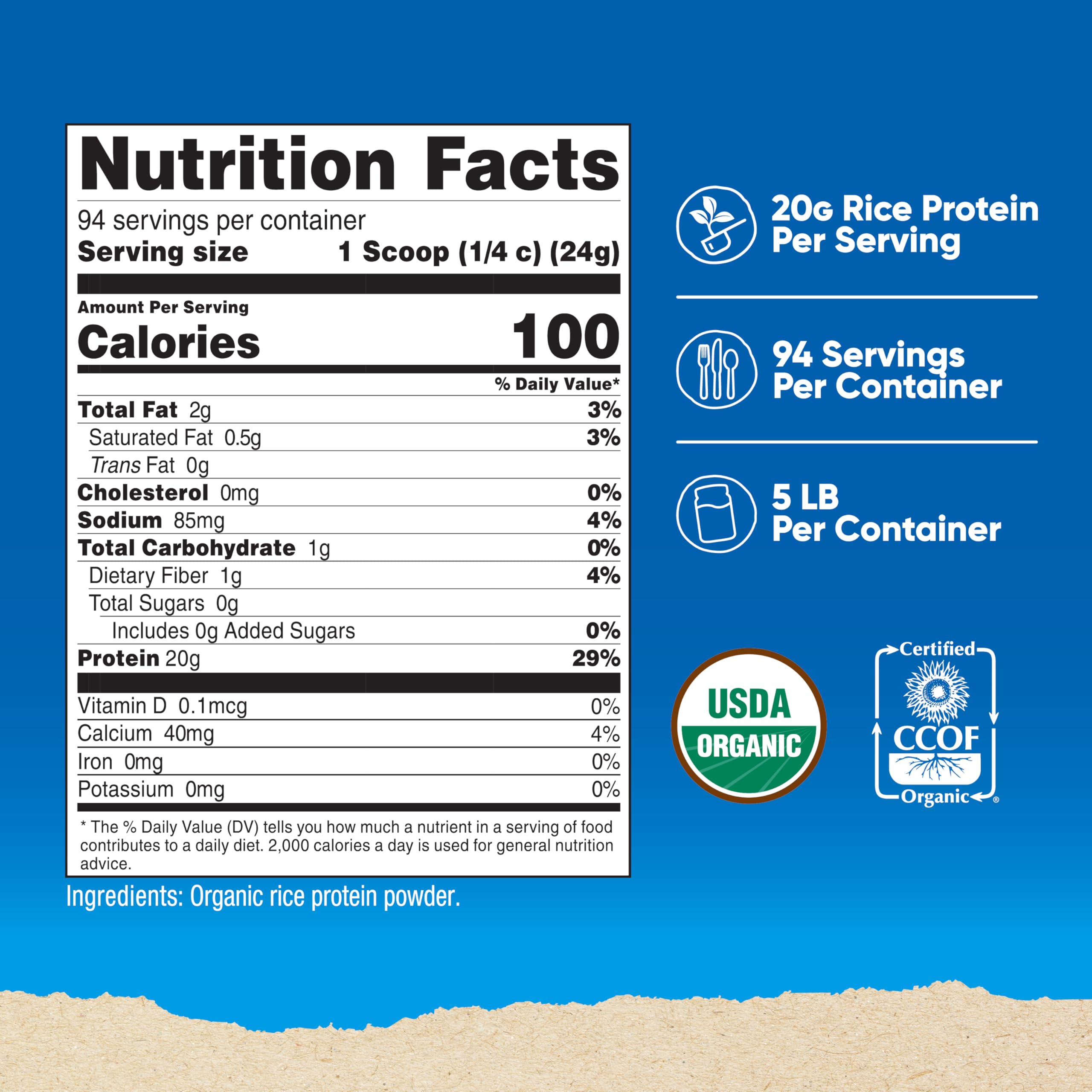 Nutricost Protéine de riz biologique en poudre dans sachet 5lb, pratique et facile à doser.