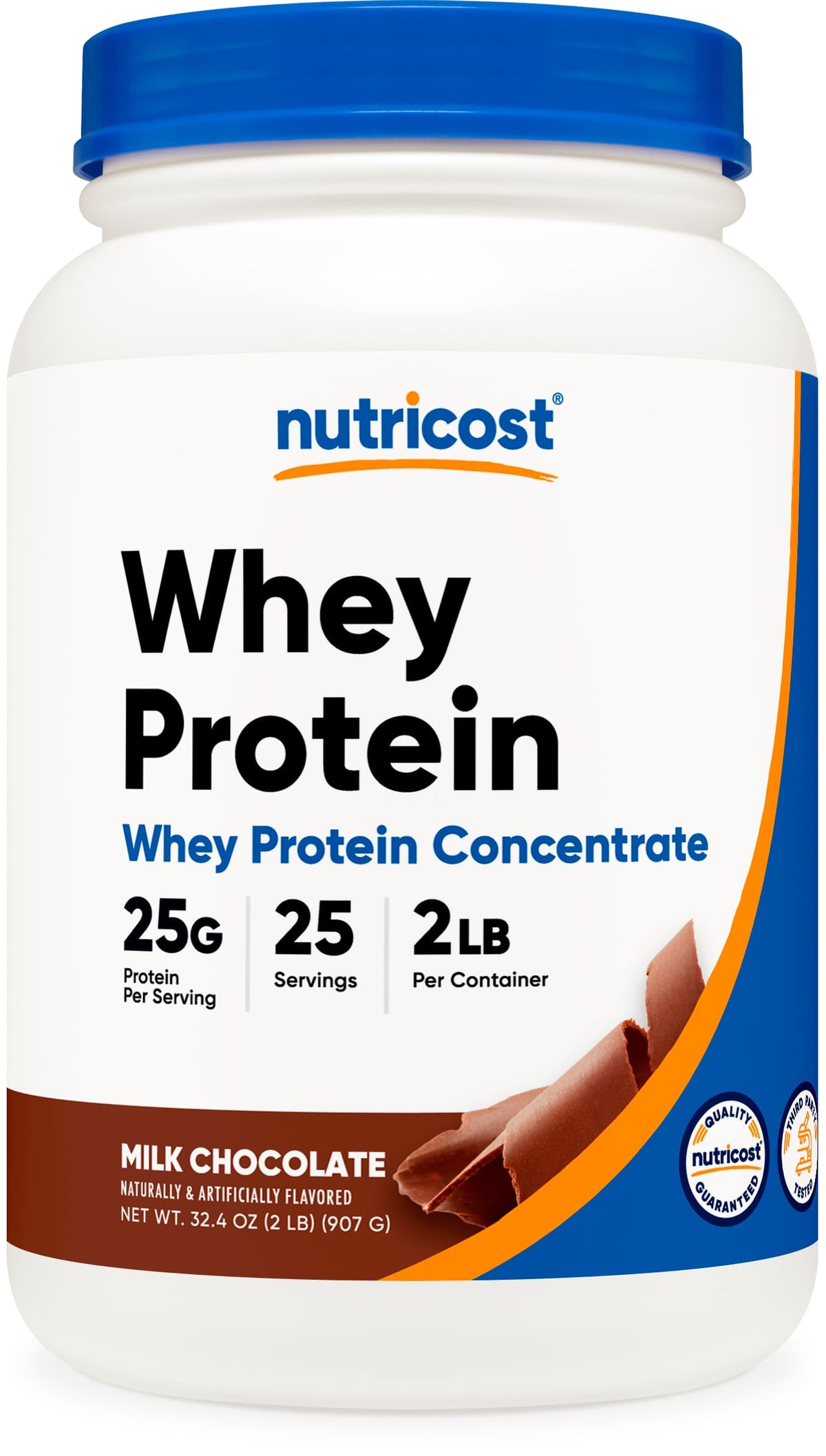 Nutricost protéine whey chocolat – bouteille, goût riche, idéal après entraînement.