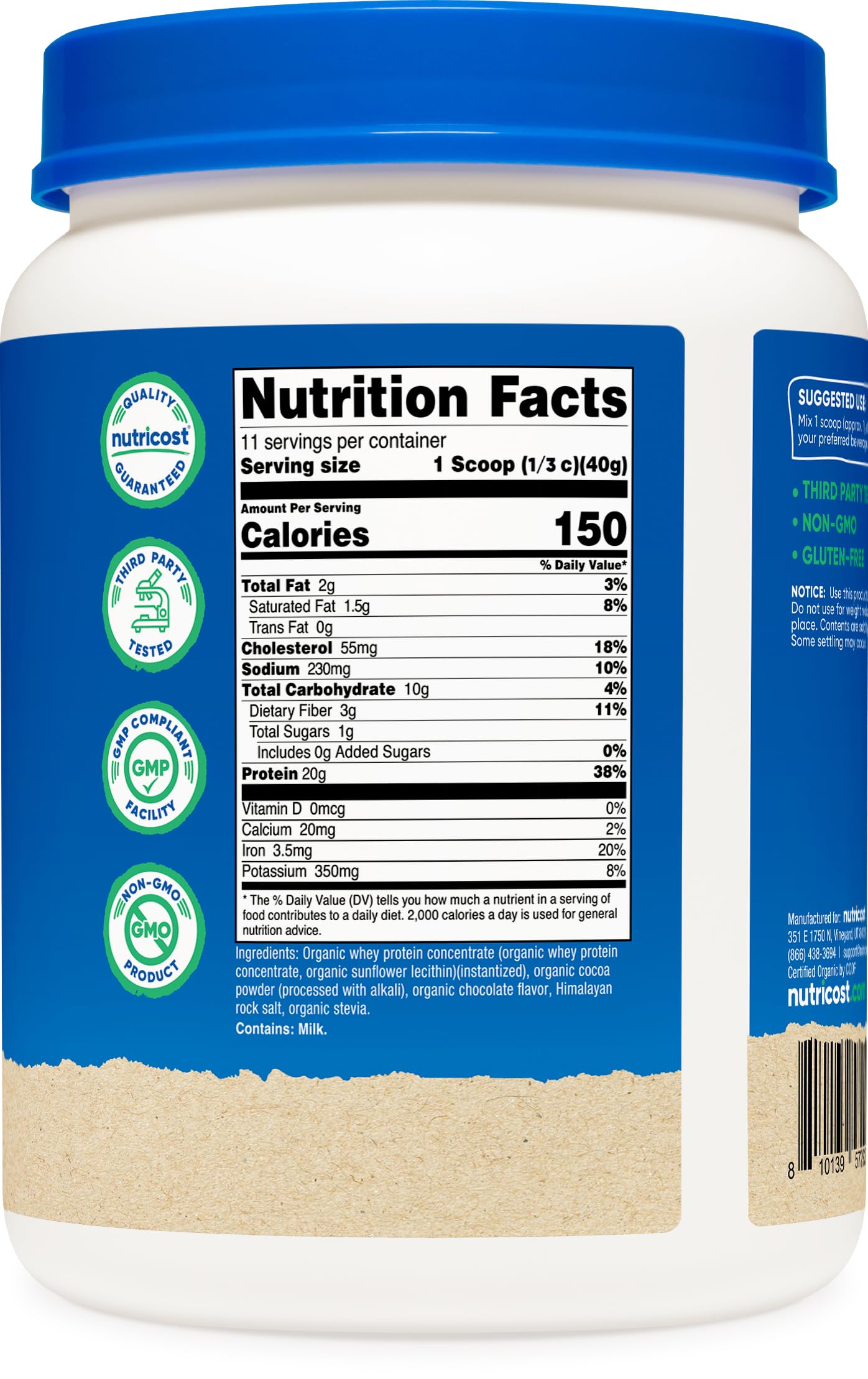 Nutricost protéine whey sans gluten chocolat double, smoothie nutritif.