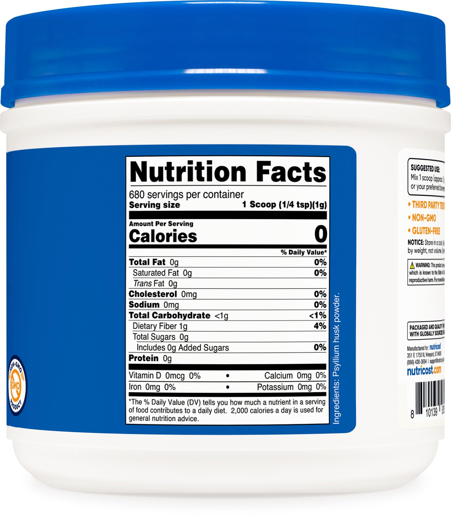 Nutricost psyllium dans préparation culinaire, utile pour épaissir et ajouter des fibres.