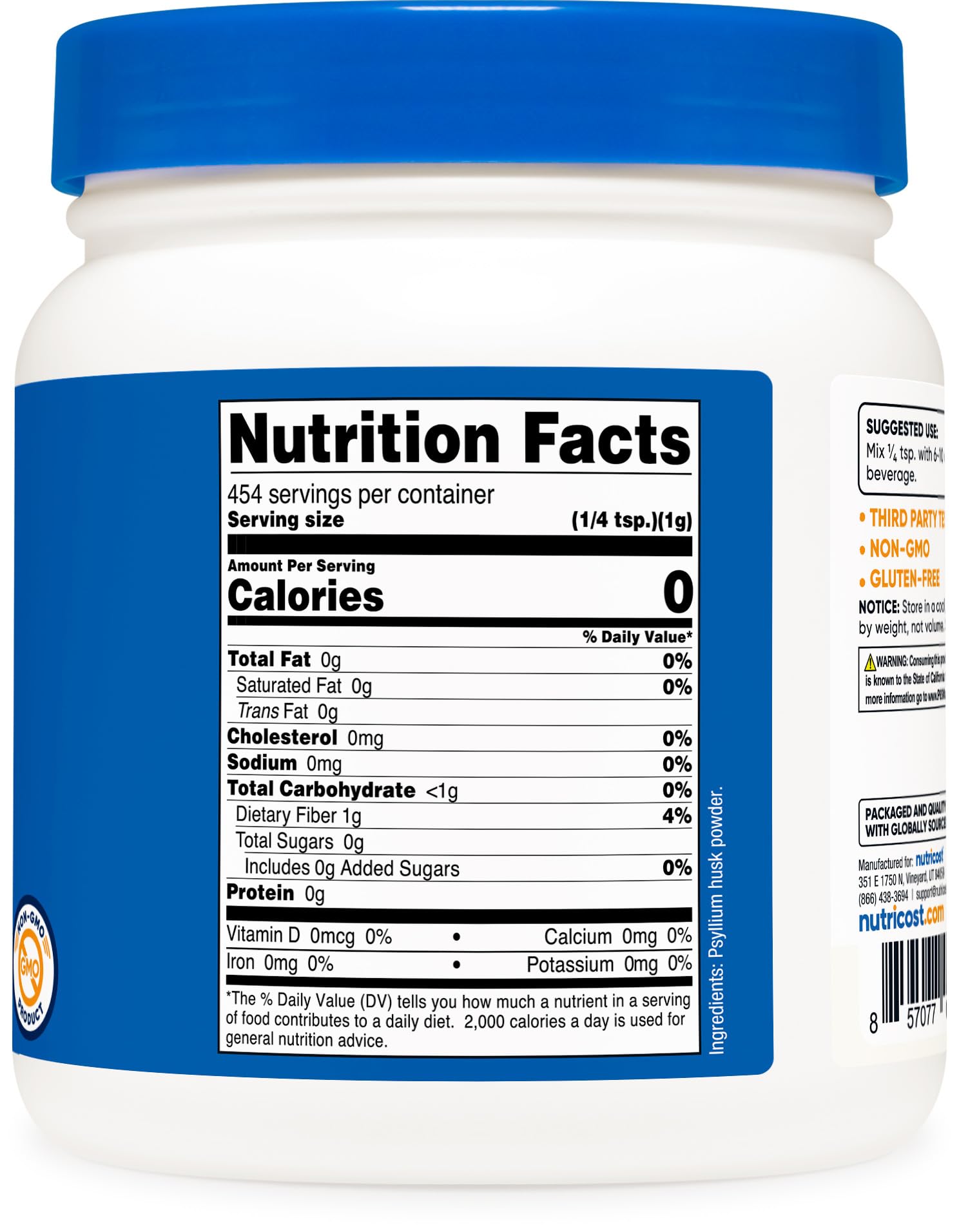 Nutricost emballage et étiquette, fabriqué dans une installation certifiée NSF et GMP.