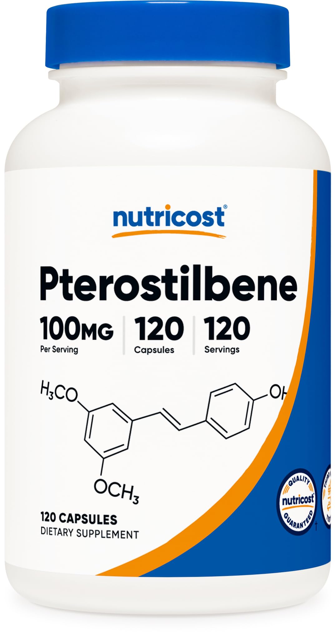 Nutricost Pterostilbene – bouteille de capsules, pratique et sans OGM.