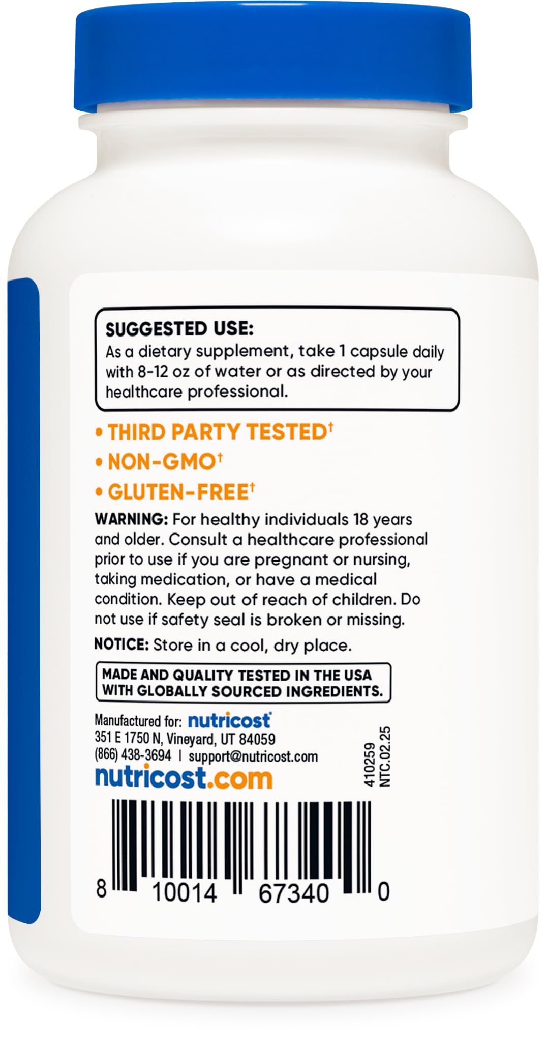 Nutricost Pygeum capsules végétariennes, sans OGM et sans gluten.