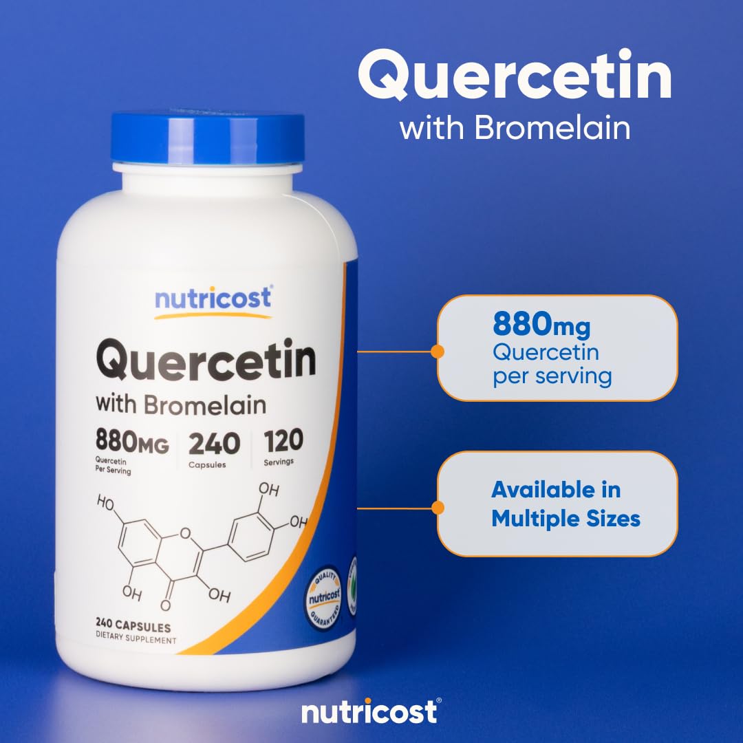 Nutricost Quercetine 880mg - Conditionnement-bouteille: 240 capsules pratiques.