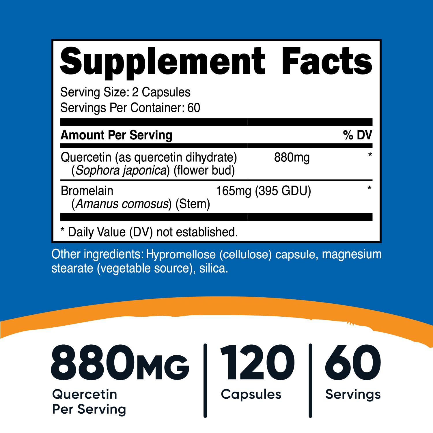 Capsules végétariennes Nutricost Quercetine avec Bromélaïne faciles à avaler.