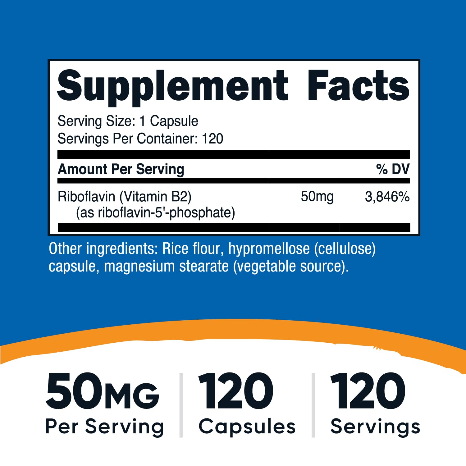 Nutricost R-5-P, étiquette lisible affichant dosage de 50 mg et statut végane.