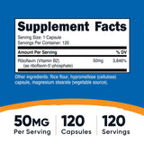 Nutricost R-5-P, étiquette lisible affichant dosage de 50 mg et statut végane.