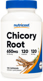 Nutricost Racine de Chicorée: bouteille de 120 capsules facile à intégrer au quotidien.