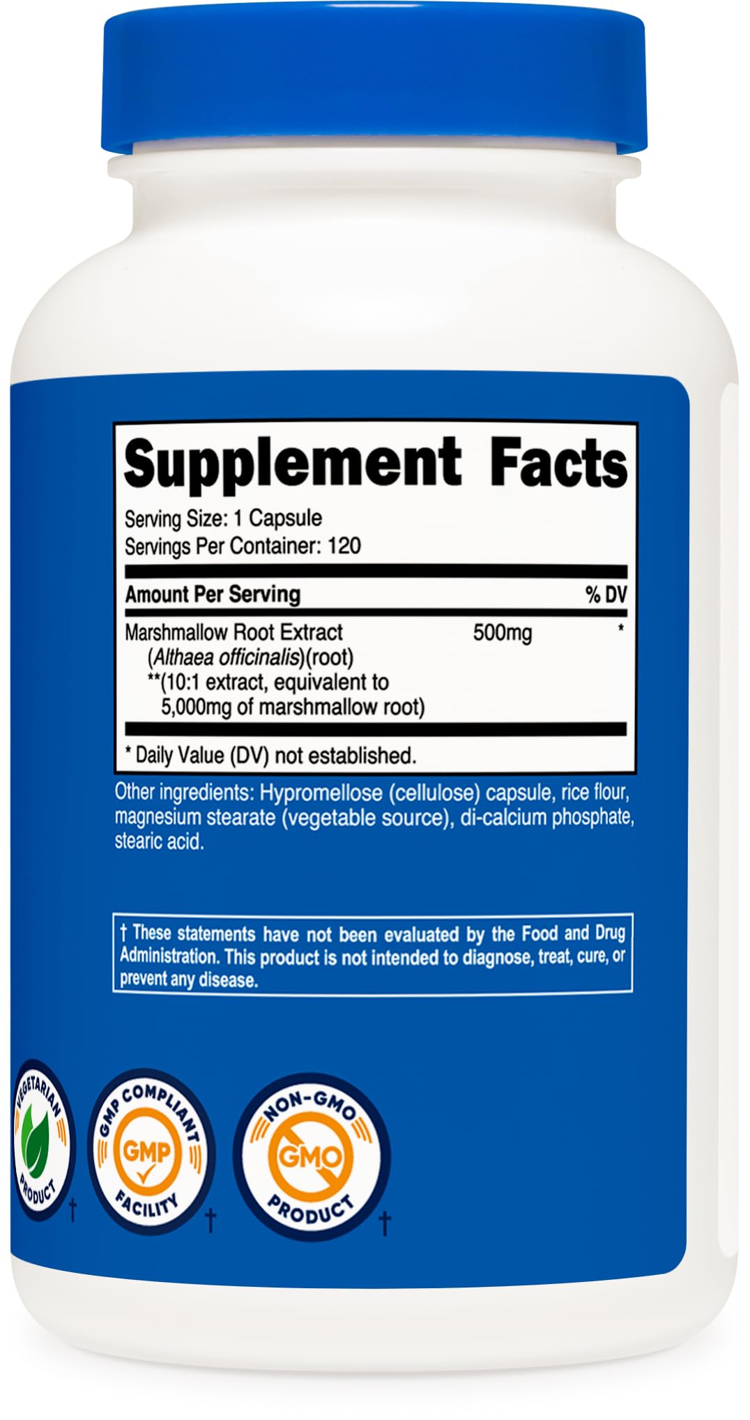 Nutricost Racine de Guimauve – flacon et sceau ISO garantissant traçabilité et qualité.
