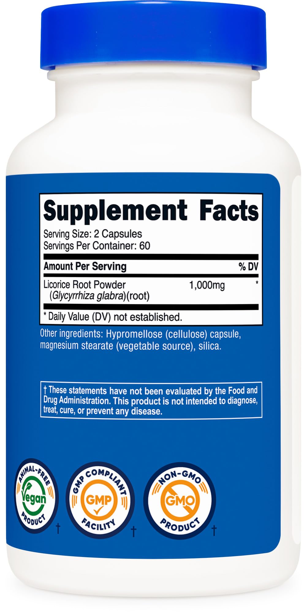 Nutricost Reglisse 500 mg – emballage et etiquette nutritionnelle détaillés.