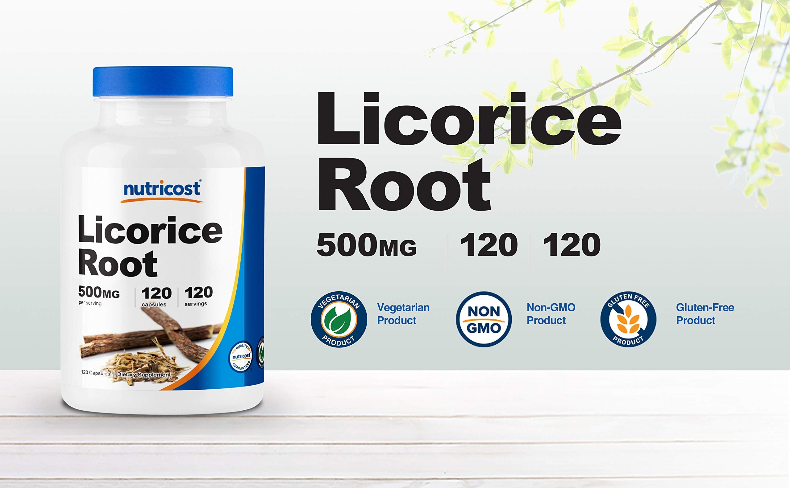 Nutricost Reglisse 500 mg – etiquette lisible avec conseils d’utilisation.