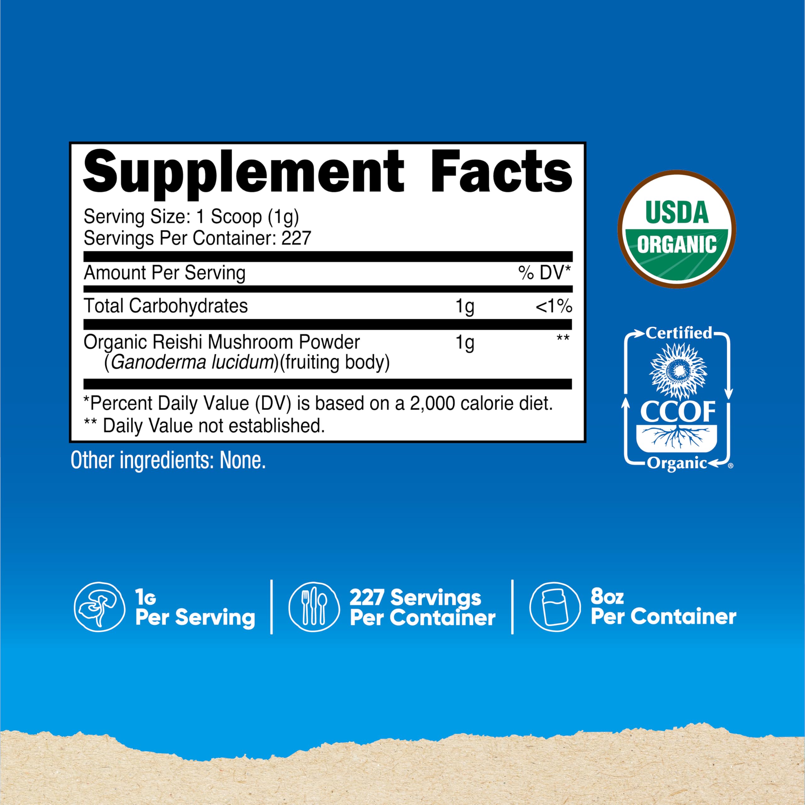 Dose-cuillère Nutricost Reishi, dosage facile d'environ 1 g par portion