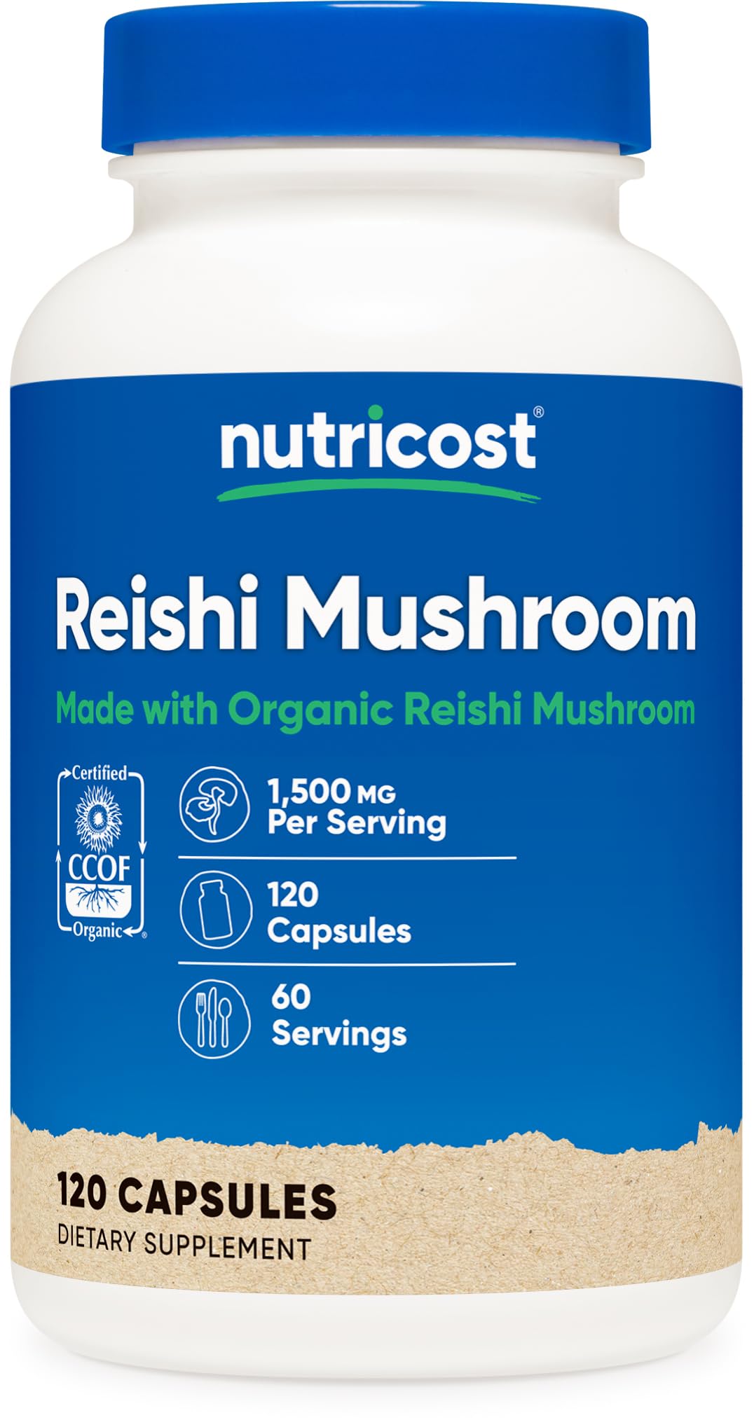 Nutricost Reishi, gélules en flacon pour un soutien quotidien naturel.