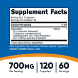 Nutricost Resveratrol 700mg – capsules végétales faciles à avaler au quotidien
