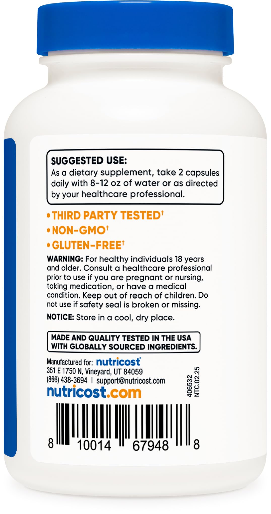 Nutricost Resveratrol 700mg – emballage sans gluten et sans OGM