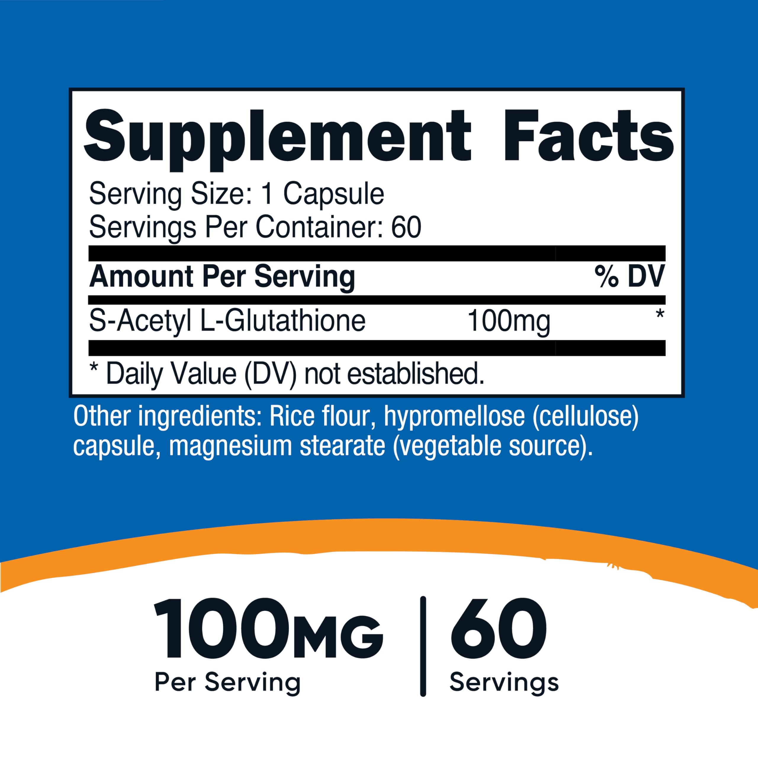 Nutricost S-Acétyl-L-Glutathion gélules 100 mg, dose constante et simple