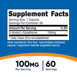 Nutricost S-Acétyl-L-Glutathion gélules 100 mg, dose constante et simple