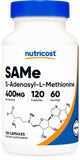 Nutricost SAM-e 400 mg, bouteille vue d'ensemble, pratique pour le quotidien