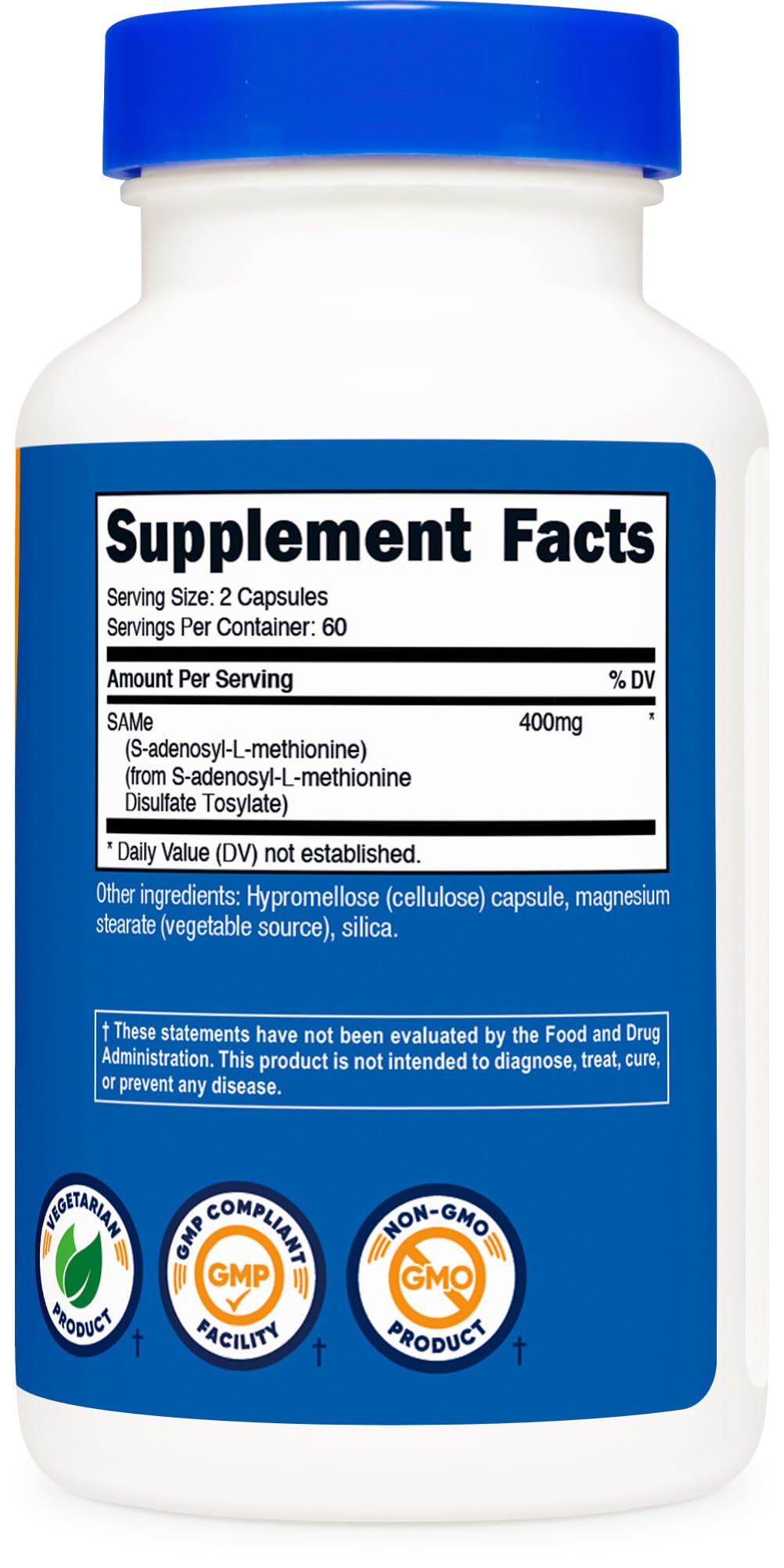 Nutricost SAM-e dosage 60 portions, flacon simple à manipuler