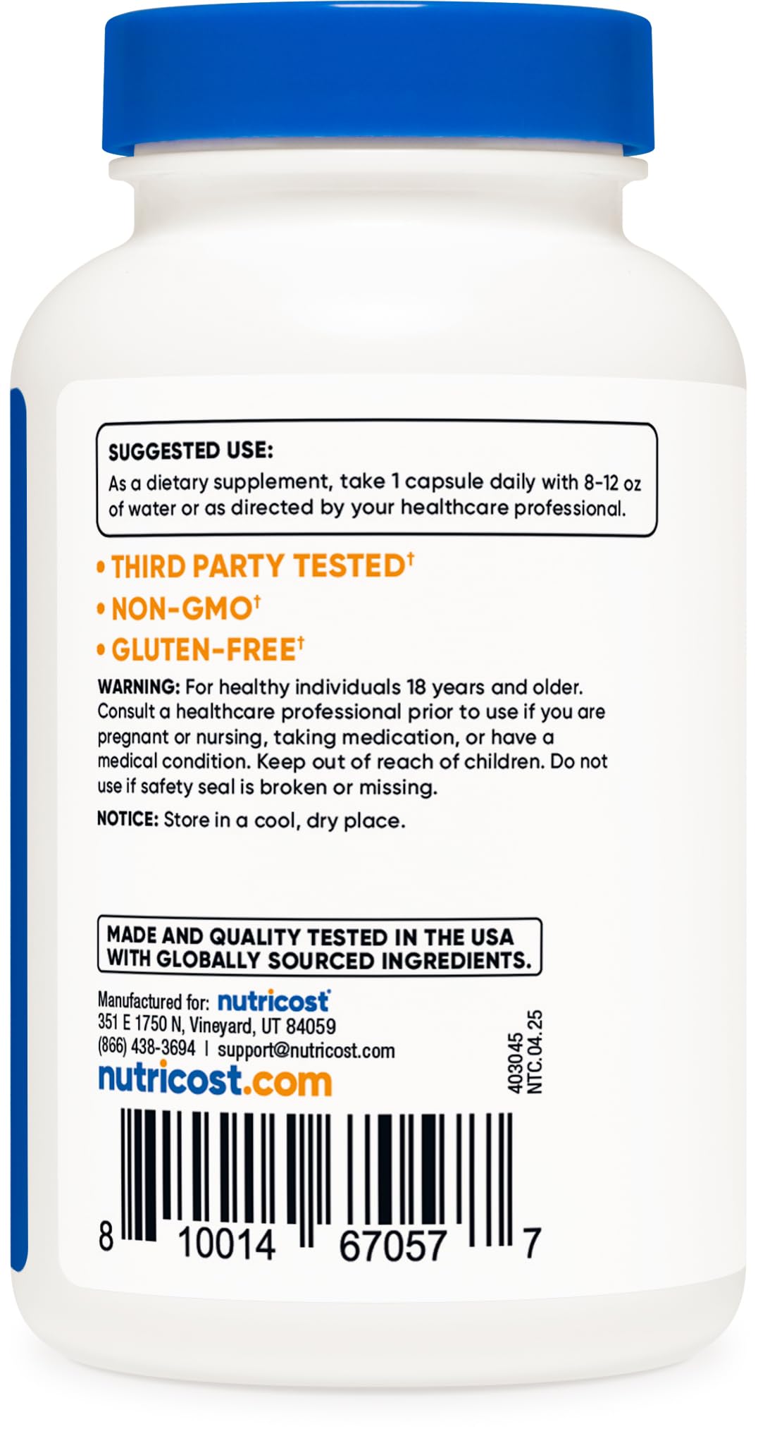Nutricost sans gluten et sans OGM, compatible avec divers régimes.