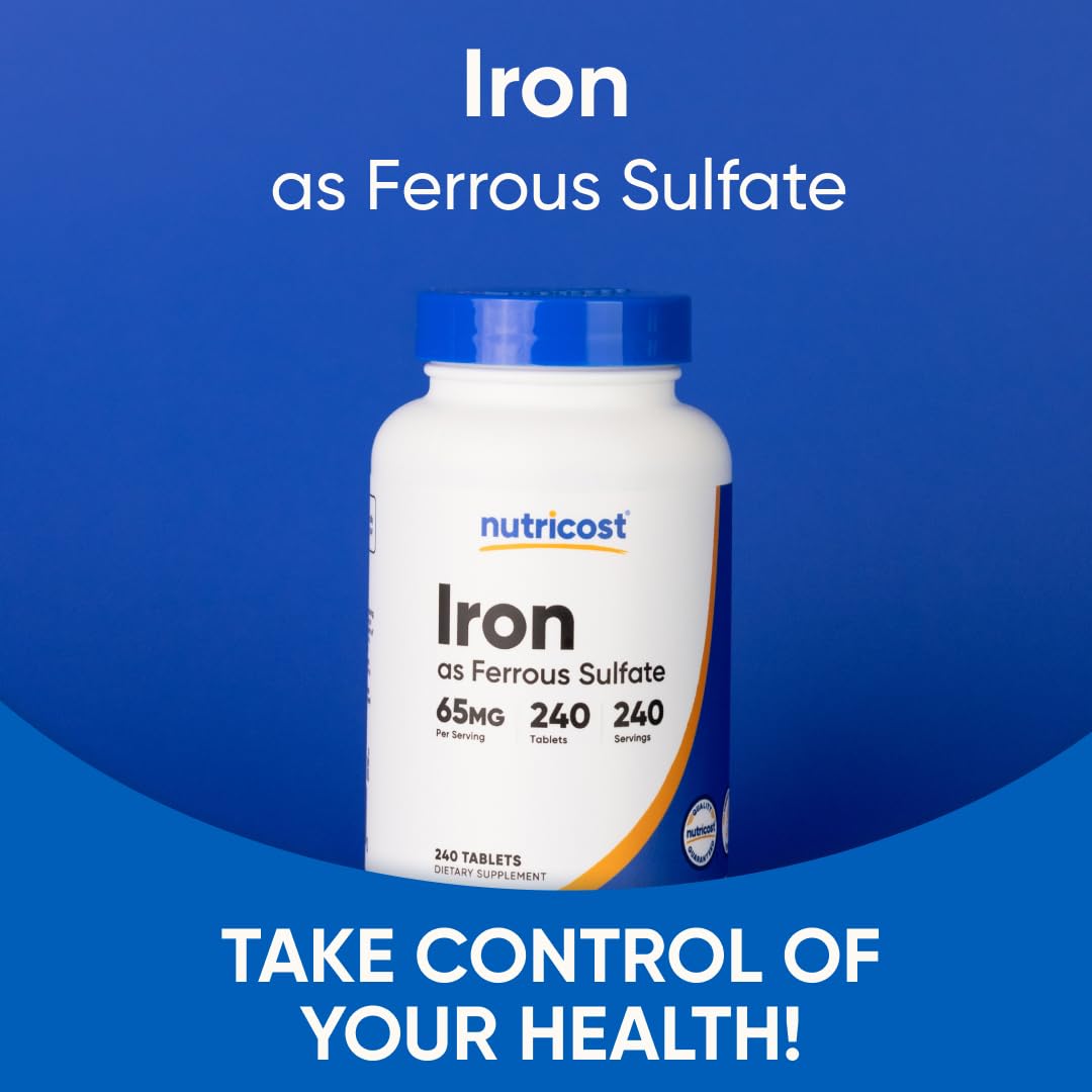 Nutricost sans OGM – sulfate ferreux 65 mg pour routine journalière.