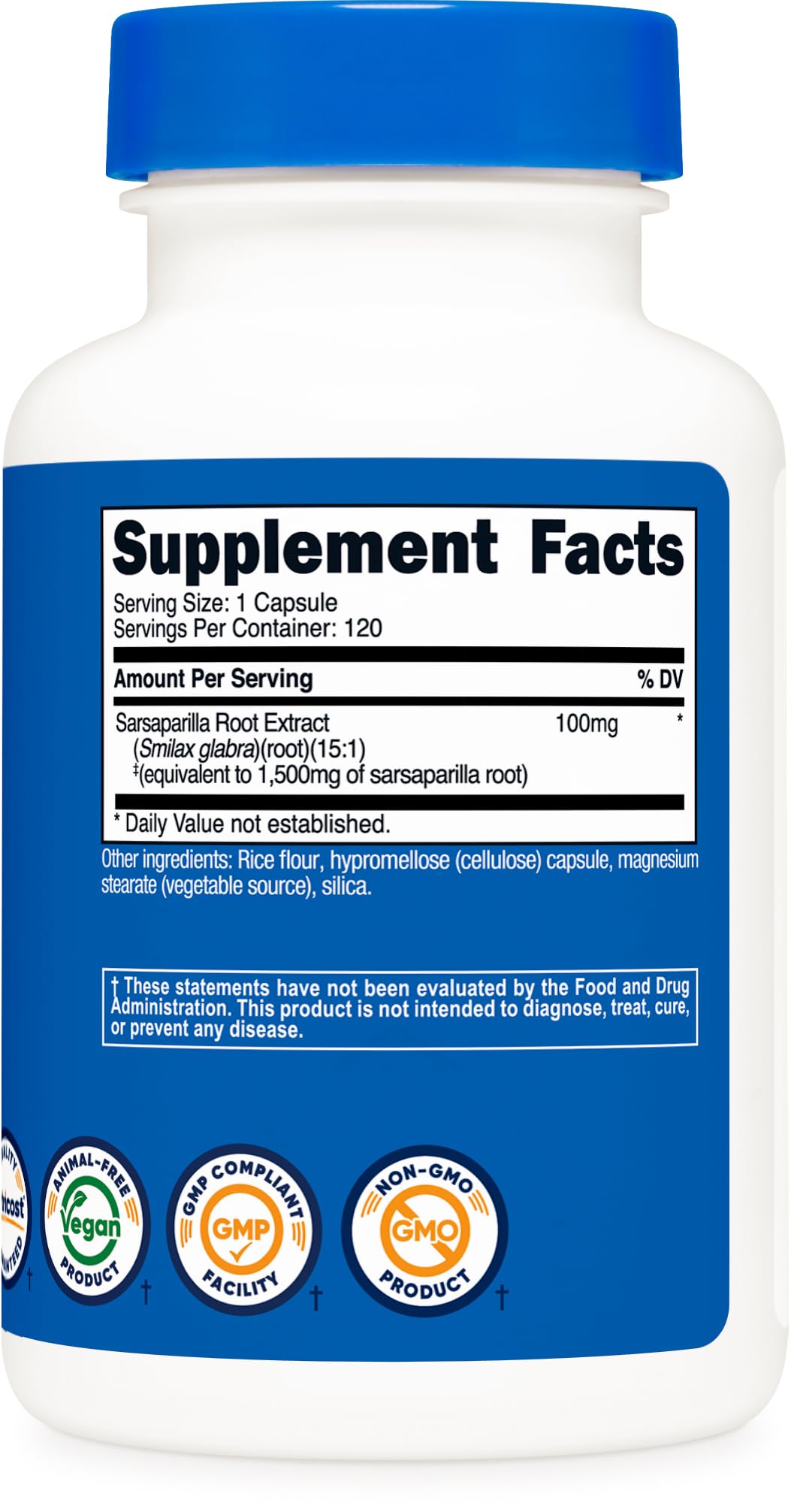 Nutricost Sarsaparille – étiquette claire, traçabilité et informations produit.