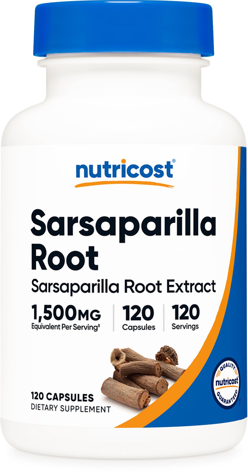 Nutricost Sarsaparille – bouteille d'extrait racine, soutien potentiel au bien-être.