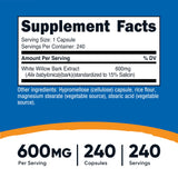 Nutricost Saule blanc 600mg bouteille montrant le packaging pratique.