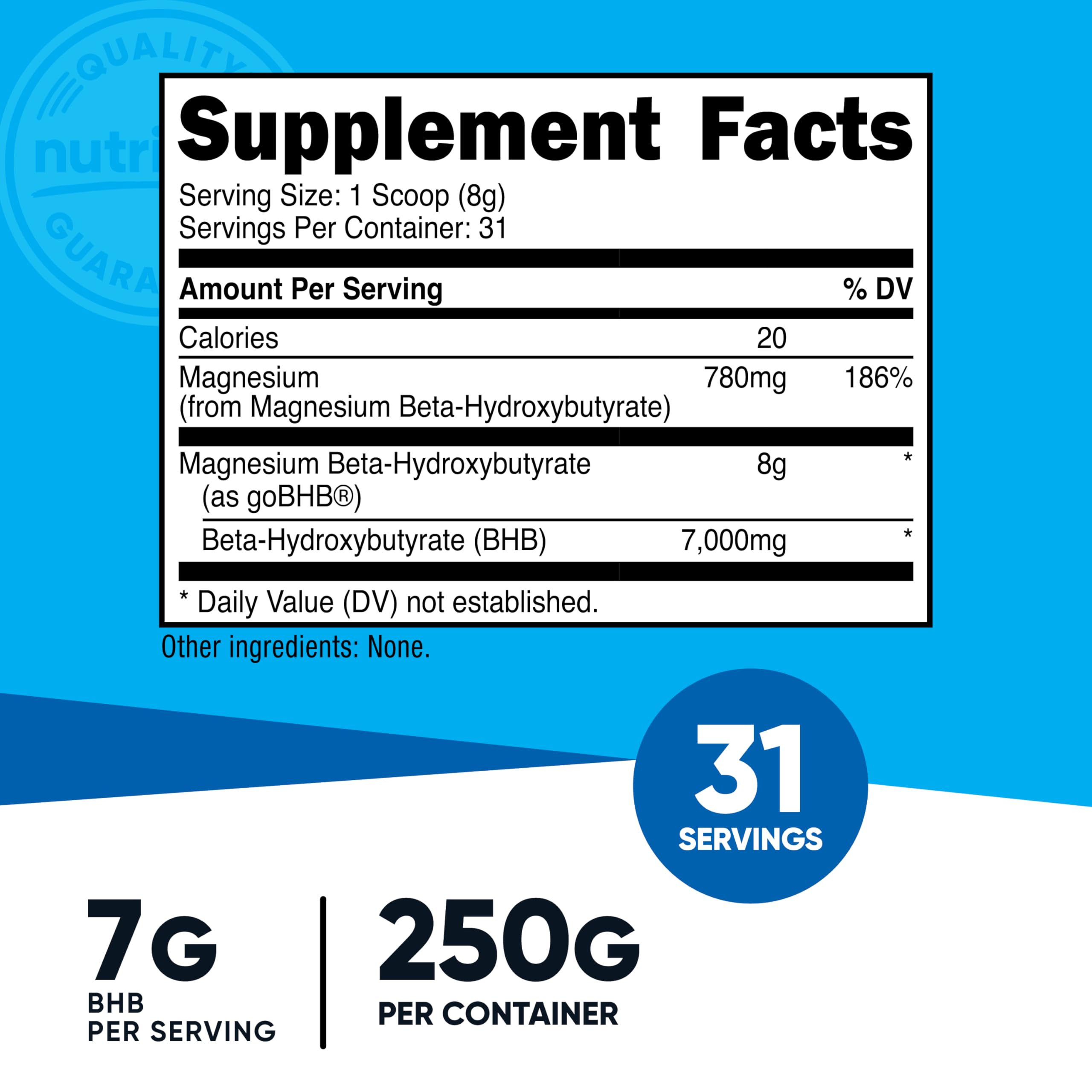 Nutricost scoop et mesure de 7,2 g, dosage facile du BHB.