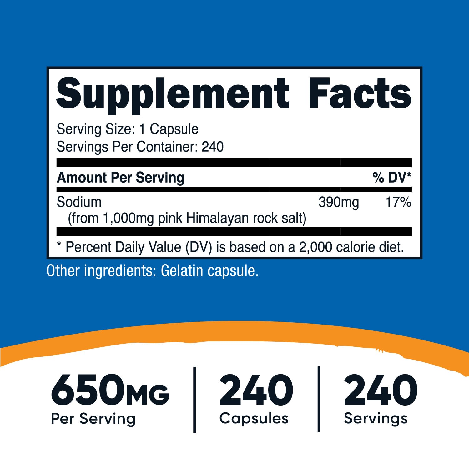 Nutricost capsules sel rose Himalaya – dosage par capsule clairement affiché.