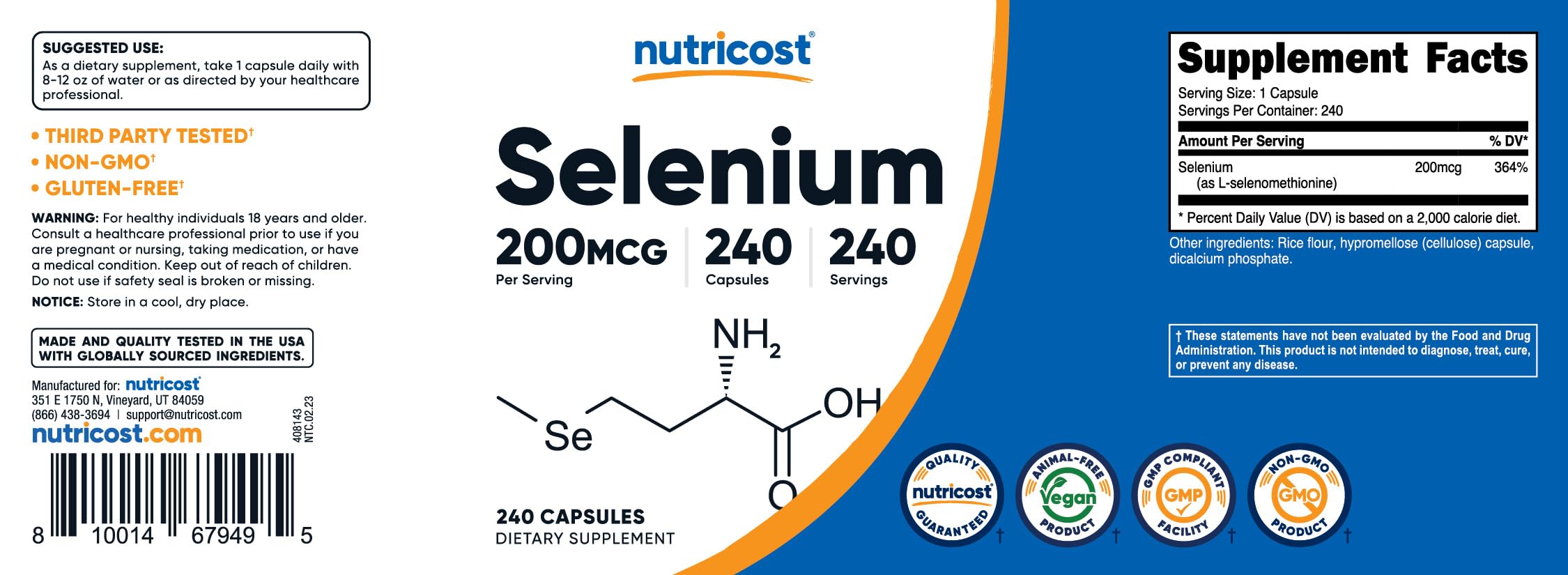 Nutricost Selenium dose quotidienne prête à l’emploi dans une boîte.