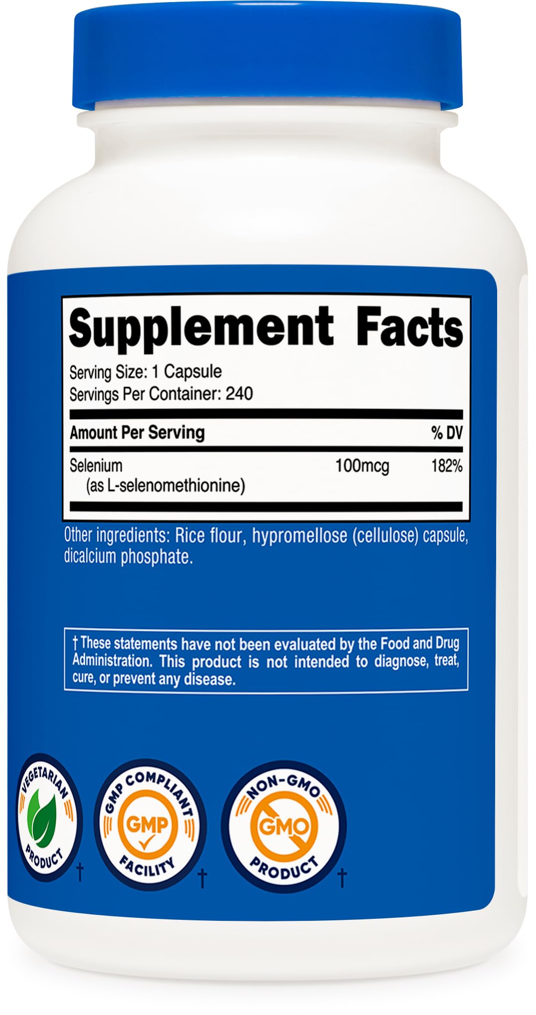Détails d’étiquetage Nutricost Selenium, traçabilité et sécurité assurées.