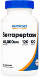 Nutricost Serrapeptase, bouteille 120 capsules, format pratique pour votre supplément quotidien.