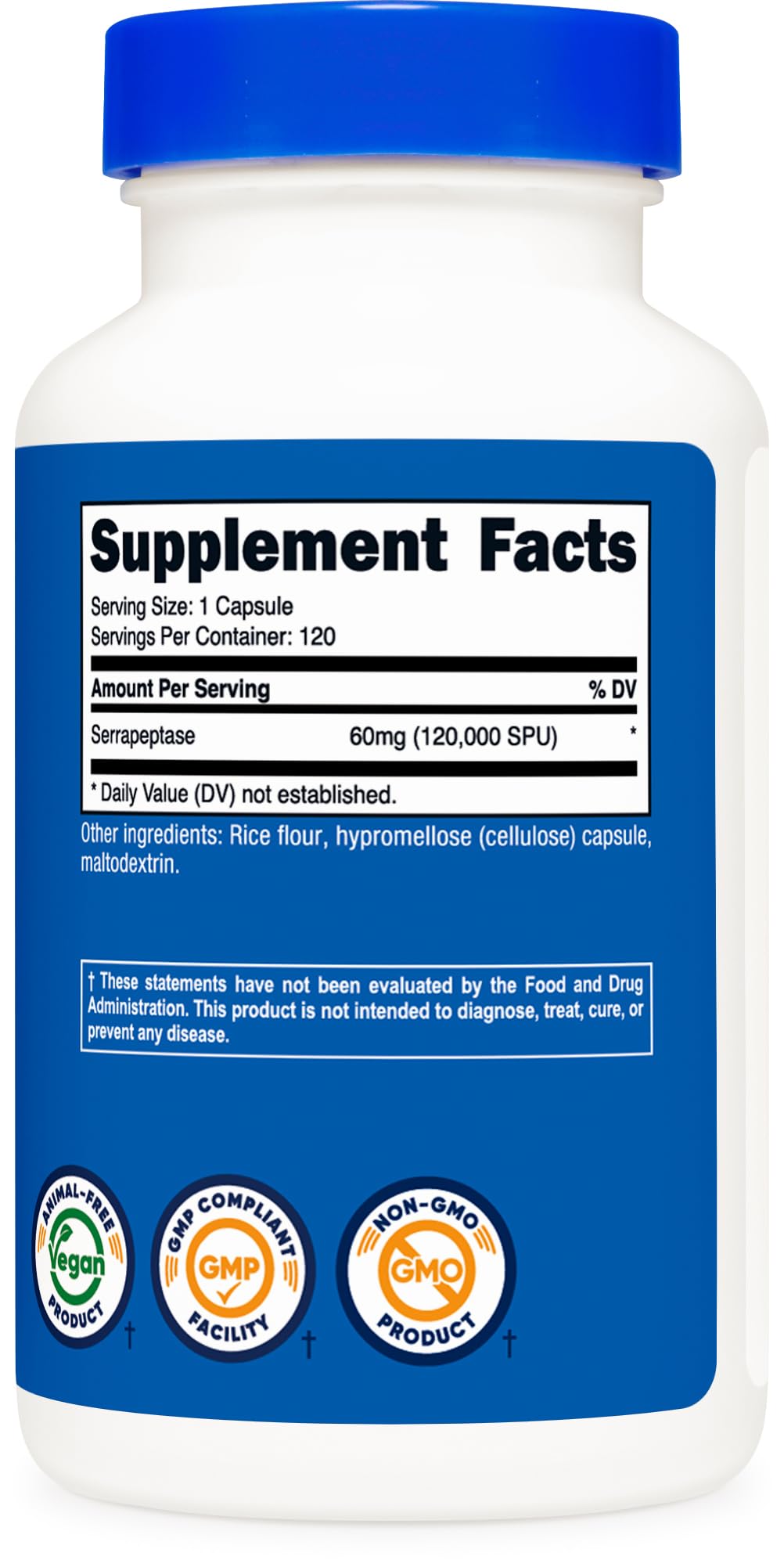 Nutricost Serrapeptase sans gluten et sans OGM, produit végétarien