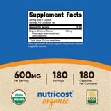 Nutricost Shatavari, capsules biologiques, sans OGM et sans gluten, adaptées aux régimes végétariens.