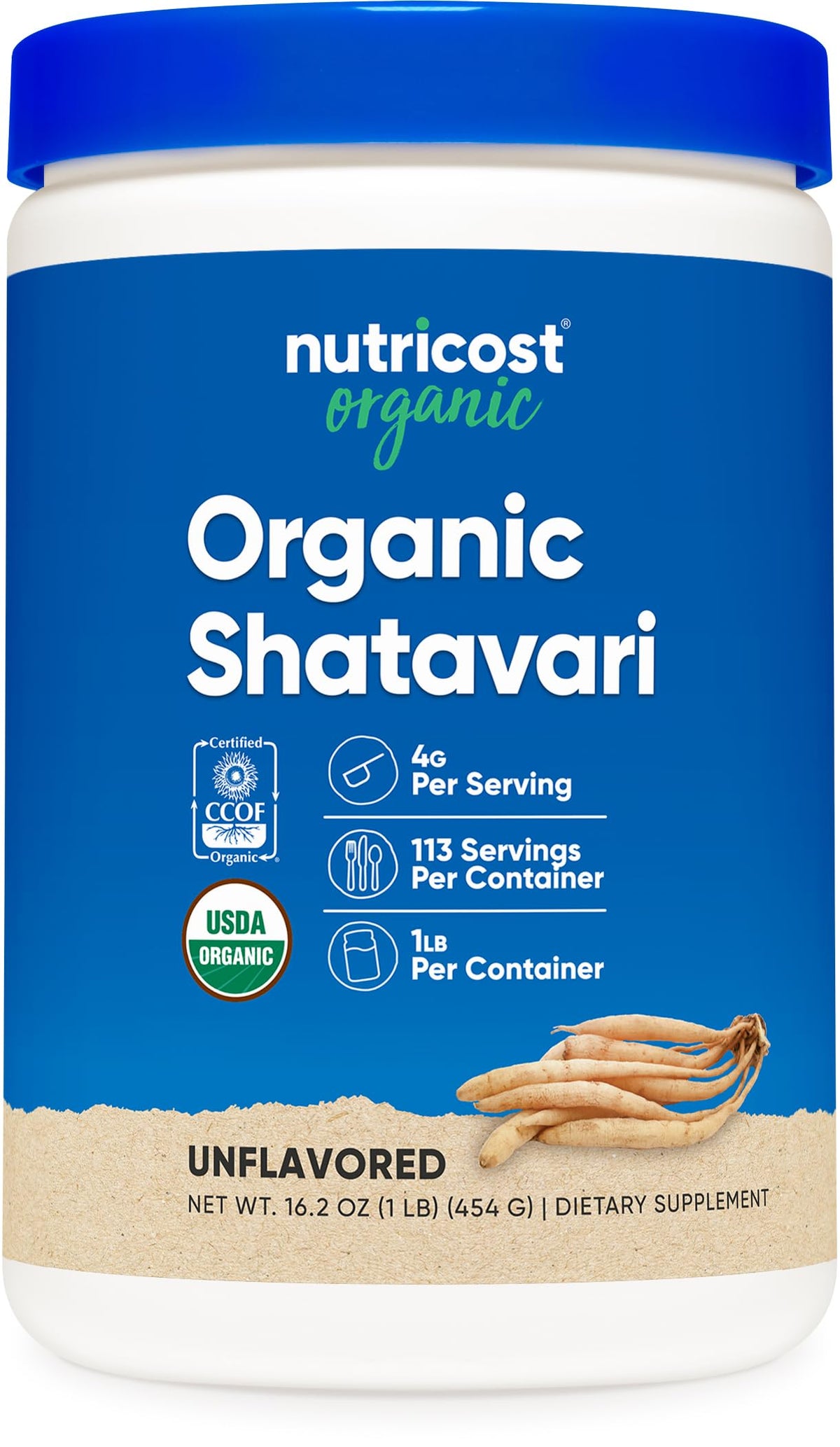 Nutricost Shatavari biologique: bouteille de poudre prête à être ajoutée à vos boissons.