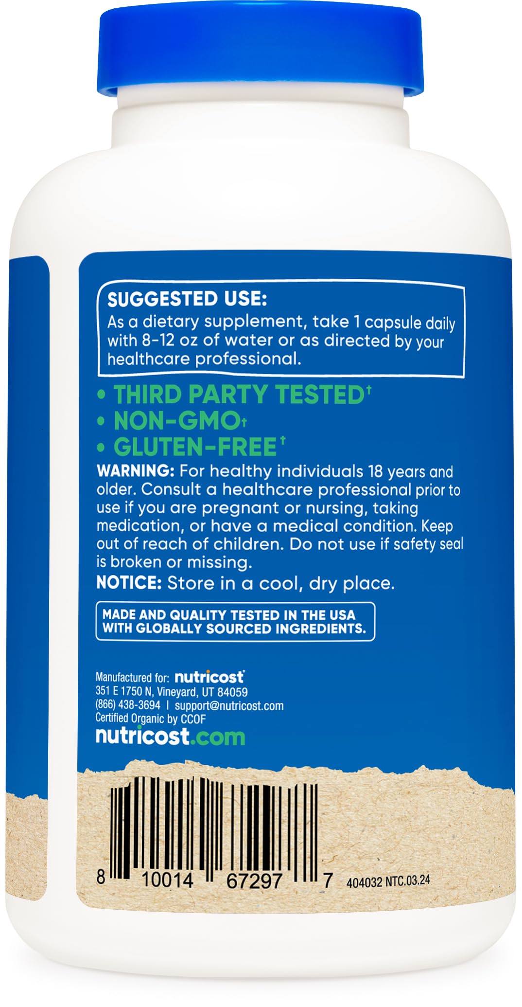Nutricost Shatavari sans soja pour choix diététiques variés.
