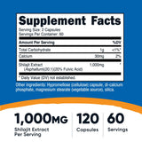 Nutricost Shilajit Capsules dose 1000 mg, concentration élevée pour énergie potentielle.