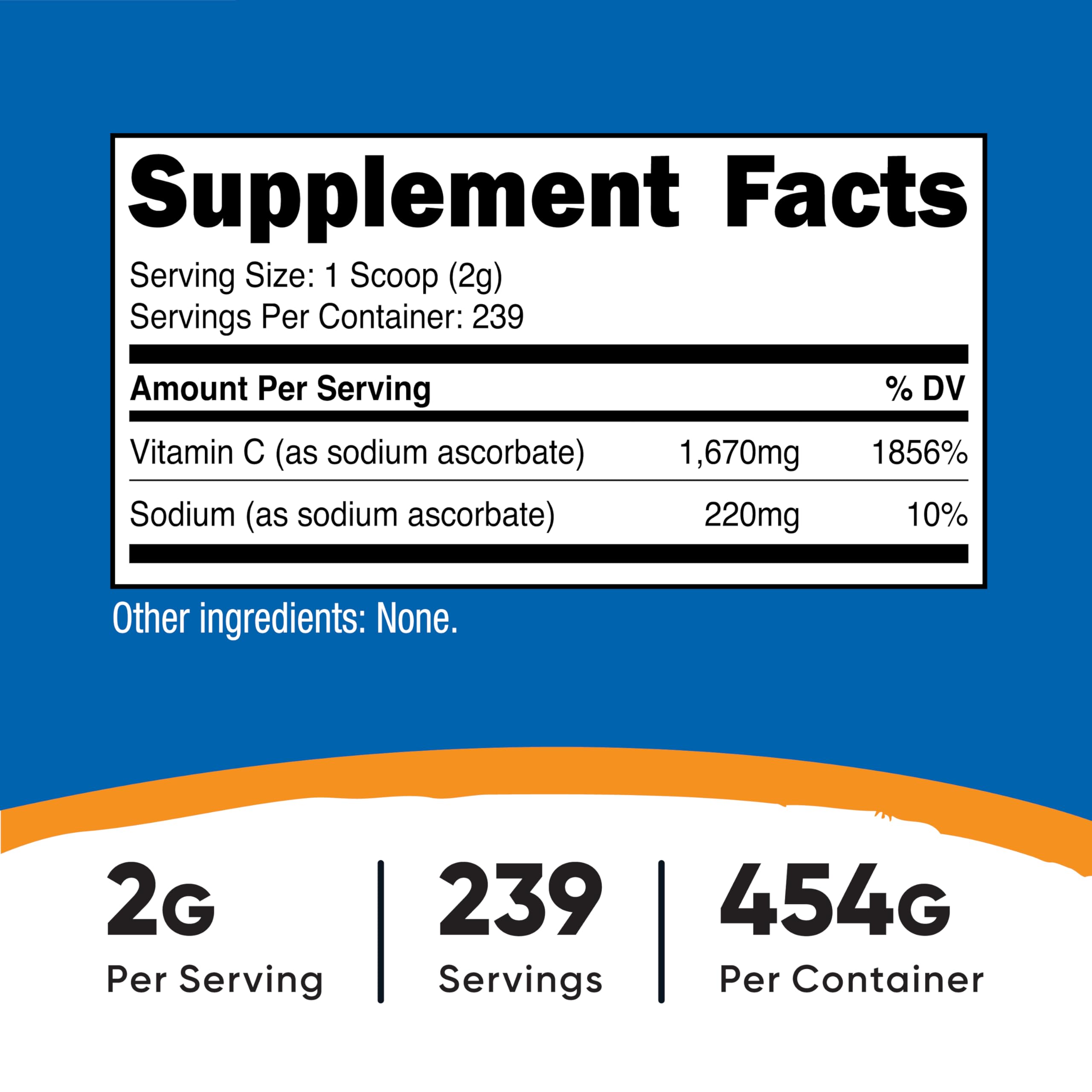 Nutricost poudre d'ascorbate de sodium avec cuillère-dose, dosage précis