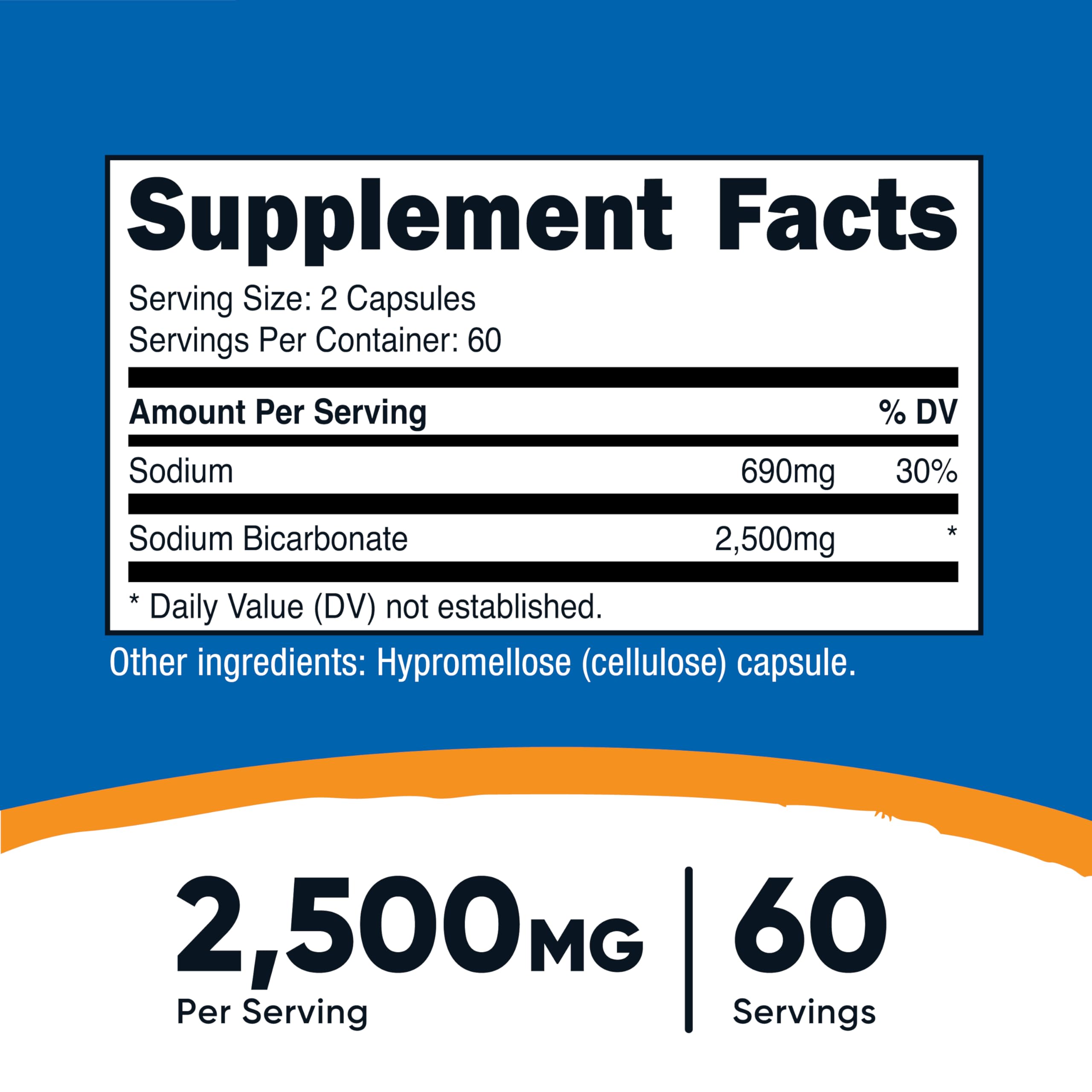 Nutricost Sodium Bicarbonate: emballage 60 portions, pratique pour votre routine régulière.